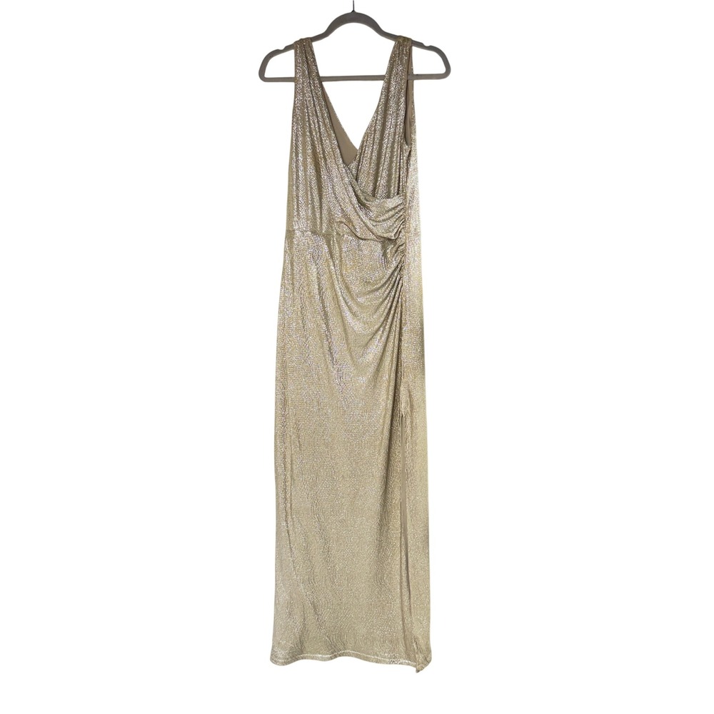 Lauren Ralph Lauren Evening Gown Ruched Metallic 12 Gold Womens Formal Dress